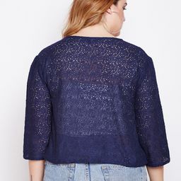 Style Quotient Navy Blue Self Design Open Front Shrug image 4