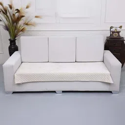 AAZEEM Cream-Coloured Solid Velvet 2 Piece Sofa Cover-image-10