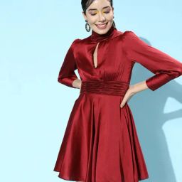 KASSUALLY Maroon Skater Dress-image-38