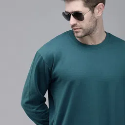 Roadster Men Teal Blue Solid Round-Neck Pullover Sweatshirt-picture-44