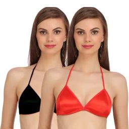 AROUSY Black & Orange Cotton Backless Bras - Pack Of 2-image-134
