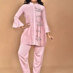 Morchari Embroidered Mandarin Collar Neck Tunic With Trousers Co-Ords-image-14