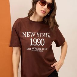 Mast & Harbour Typography Printed Round Neck Short Sleeves Regular Fit Cotton T-Shirt-image-21
