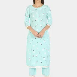 Mustard Blue Printed Straight Kurta-picture-22