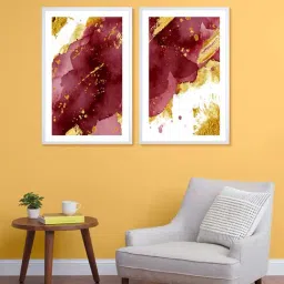 999Store Maroon & Gold Printed Abstract Wall Painting-19