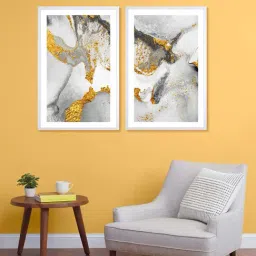 999Store Grey & Gold Printed Abstract Pattern Wall Painting-9