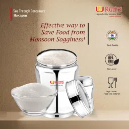 Rudra Silver Stainless Steel Multipurpose Containers Hexagon with Lid (Size 3) image 3