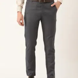 Sojanya Grey Cotton Regular Slim Fit Flat Front Trousers-image-74