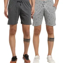 Vimal Jonney Grey & Dark Grey Regular Fit Printed Shorts - Pack of 2-image-25