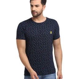 Vimal Jonney Navy Regular Fit Printed T-Shirt-image-3