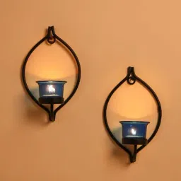 Homesake 'Christmas' Black & Blue Metal Wall Candle Holder With Tea Light Candle - Set of 2-image-78