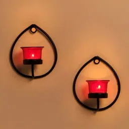 Homesake 'Birthday' Black & Red Metal Wall Candle Holder With Tea Light Candle - Set of 2-17