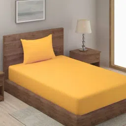 Hosta Homes Stripes Yellow 280 TC Poly Satin Fitted Single Bed Sheet with 1 Pillow Cover-image-36