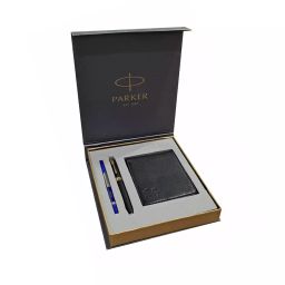 Parker ASTER Matte Black Gold Plated GT Roller Ball Pen with Wallet (Blue), 8901198155232-17