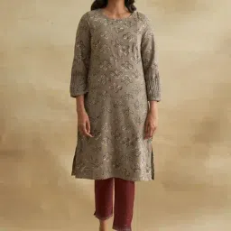 Folksong By W Grey Cotton Printed Straight Kurta-picture-32