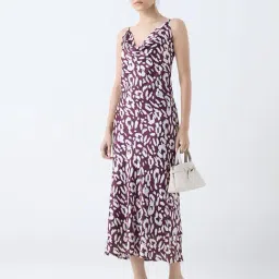 Wardrobe by Westside Burgundy Printed Cowl-Neck Slip Dress-picture-0