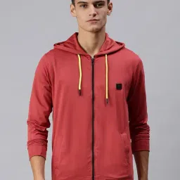 SHOWOFF Rust Cotton Slim Fit Hooded SweatShirt-28