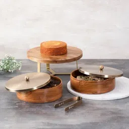 Nestroots Printed Brown Wood Serving Set of 3-11