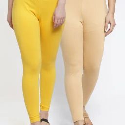 Gracit Yellow & Skin Mid Rise Leggings - Pack Of 2-image-18