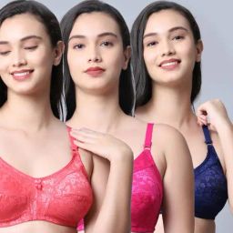 Gracit Peach & Pink Self Pattern Bra - Pack Of 3-image-53