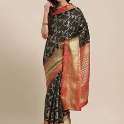 Blissta Black & Red Woven Saree With Unstitched Blouse-picture-21