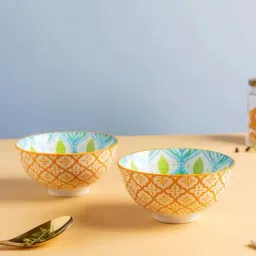 Nestasia Blue and Green geometric designed round ceramic side serving bowl (Set of 2 , 250 ml each)-23