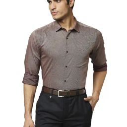 Park Avenue Brown Cotton Slim Fit Self Pattern Shirt-image-82