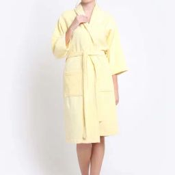 Creeva Home Furnishing Yellow Cotton 380 GSM Medium Bathrobe-image-80