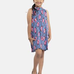 Kiddopanti Kids Blue Floral Print Dress-picture-0
