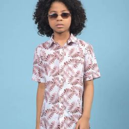 Crimsoune Club Boys Brown Slim Fit Floral Shirt-image-1
