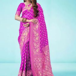 Satrani Pink Woven Saree With Unstitched Blouse-image-71