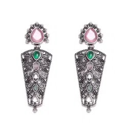 Panash Oxidized Silver Plated Stone Studded Drop Earrings image 3
