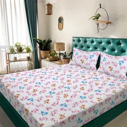 KLOTTHE White & Pink Floral 300 TC King Double Bedsheet Set 2.50 mx 2.25 m-image-75