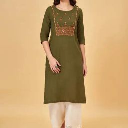 Rangmanch by Pantaloons Green Cotton Embroidered Straight Kurta-picture-7