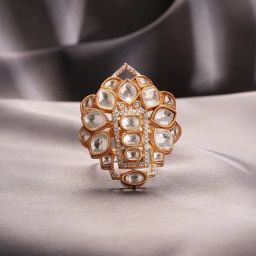 Saraf RS Jewellery Gold Statement Uncut Kundan Polki Mossanite & Zircon Studded Luxe Finger Ring-picture-8
