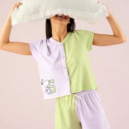Sweet Dreams Green Cotton Color-Block Short sleeve Top and Short-picture-3