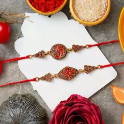 eCraftIndia Set of 2 Om and Swastika Symbol Religious Rakhis for Brothers-image-68