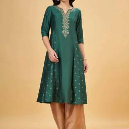 Rangmanch by Pantaloons Green Printed A Line Kurta-image-81