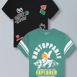 Plum Tree Green Cotton Regular Fit T-Shirts - Pack of 2-image-74