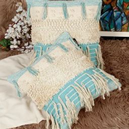 HOSTA HOMES Woven Blue Cotton Handcrafted Cushion Covers- Set of 2-image-83