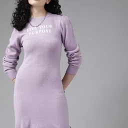 Roadster Lavender Printed Knit Jumper Dress-image-50