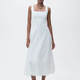 MANGO Schiffli Design Shoulder Straps Seamed A-Line Midi Dress with Puffed Hem-image-27