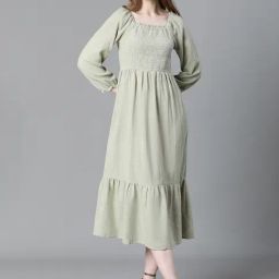 Oxolloxo Sage Green Cotton Regular Fit Dress-image-91