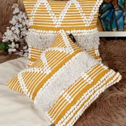 HOSTA HOMES Woven Yellow Cotton Handcrafted Cushion Covers- Set of 2-44