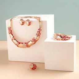 SOHI Gold Plated Designer Stone Necklace, Earring, Ring and Bracelet Set For Women-image-31