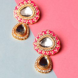 GRLIE Kundan Studded Teardrop Shaped Drop Earrings image 2