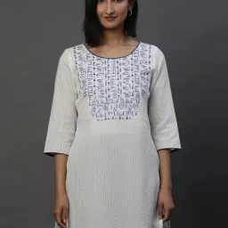 Aurelia White Cotton Embroidered Straight Short Kurti-image-81