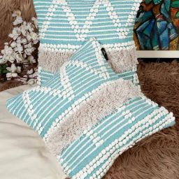 HOSTA HOMES Woven Blue Cotton Handcrafted Cushion Covers- Set of 2-image-84