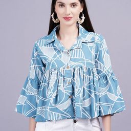 Jyoti Women Print Bell Sleeve Shirt Style Top-image-63