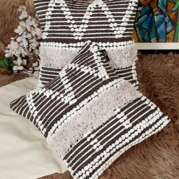 HOSTA HOMES Woven Brown Cotton Handcrafted Cushion Covers- Set of 2-image-40